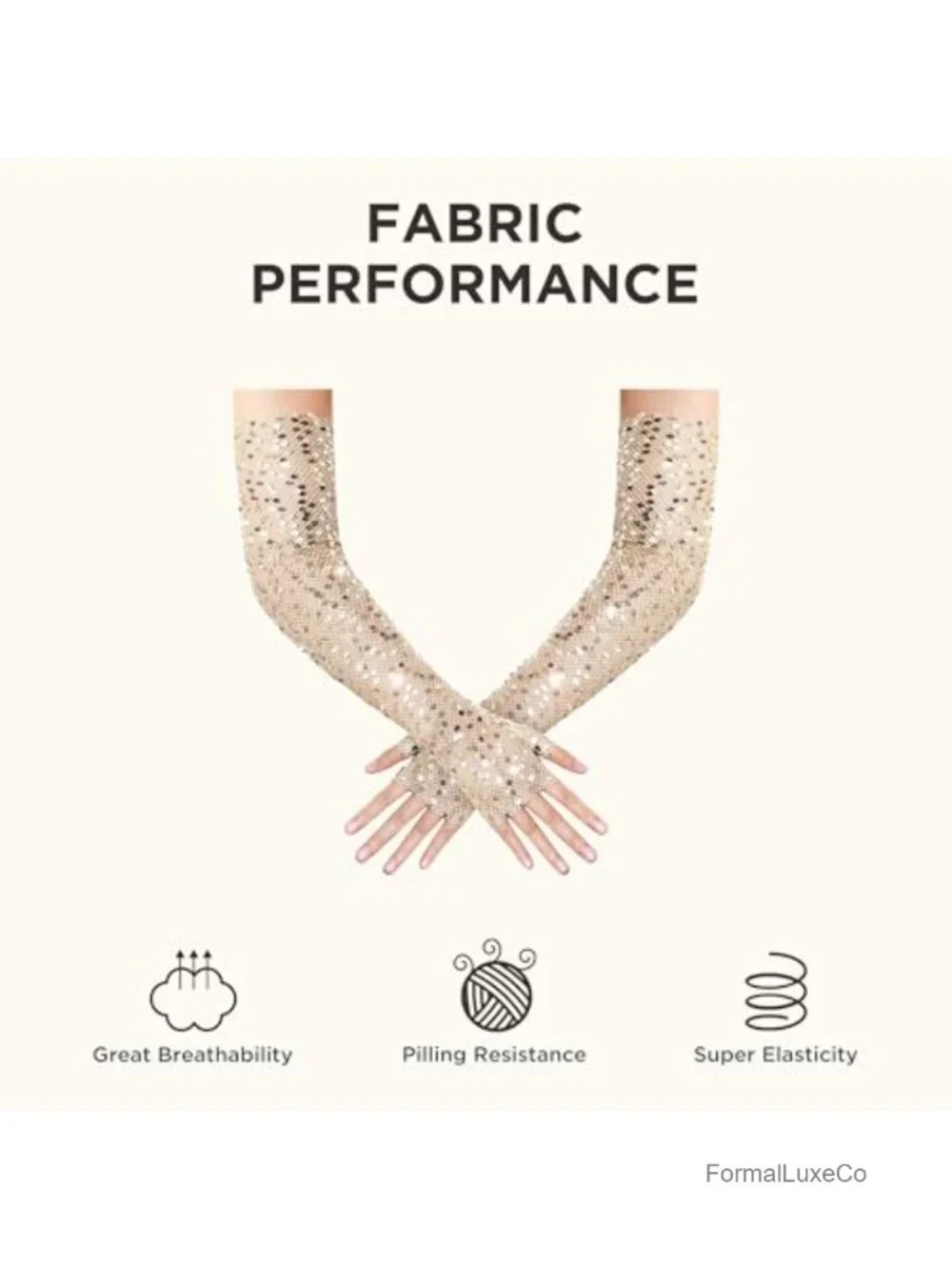 Sequin and Mesh Long Fingerless Gloves Elbow Length Stretchy Opera Gloves